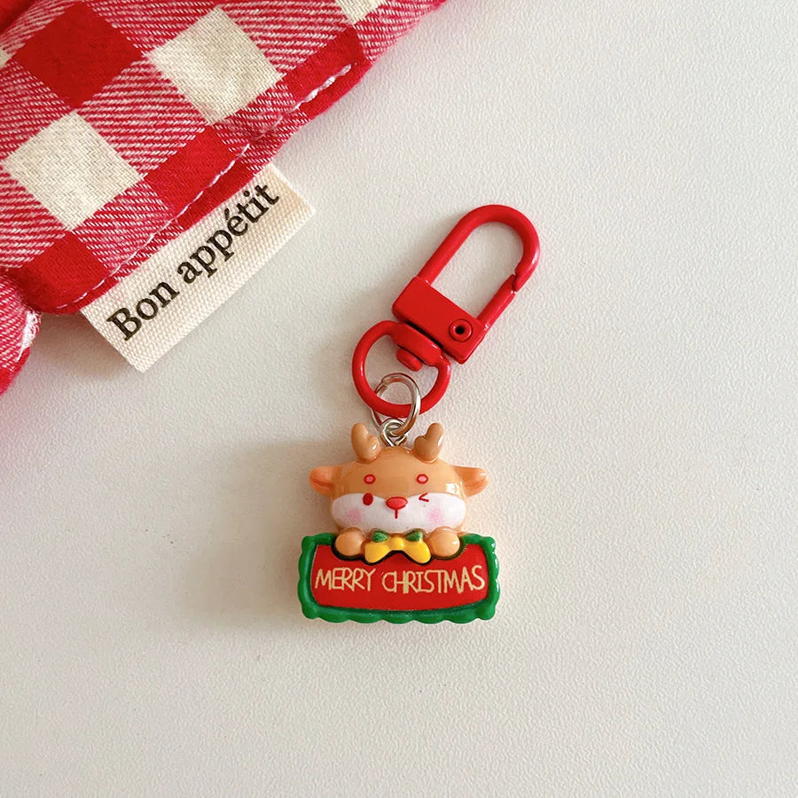 Cute Santa Claus Keychains Enamel Christmas Tree Wreath Keyrings Festival Gifts for Women Men Handbag Pendants