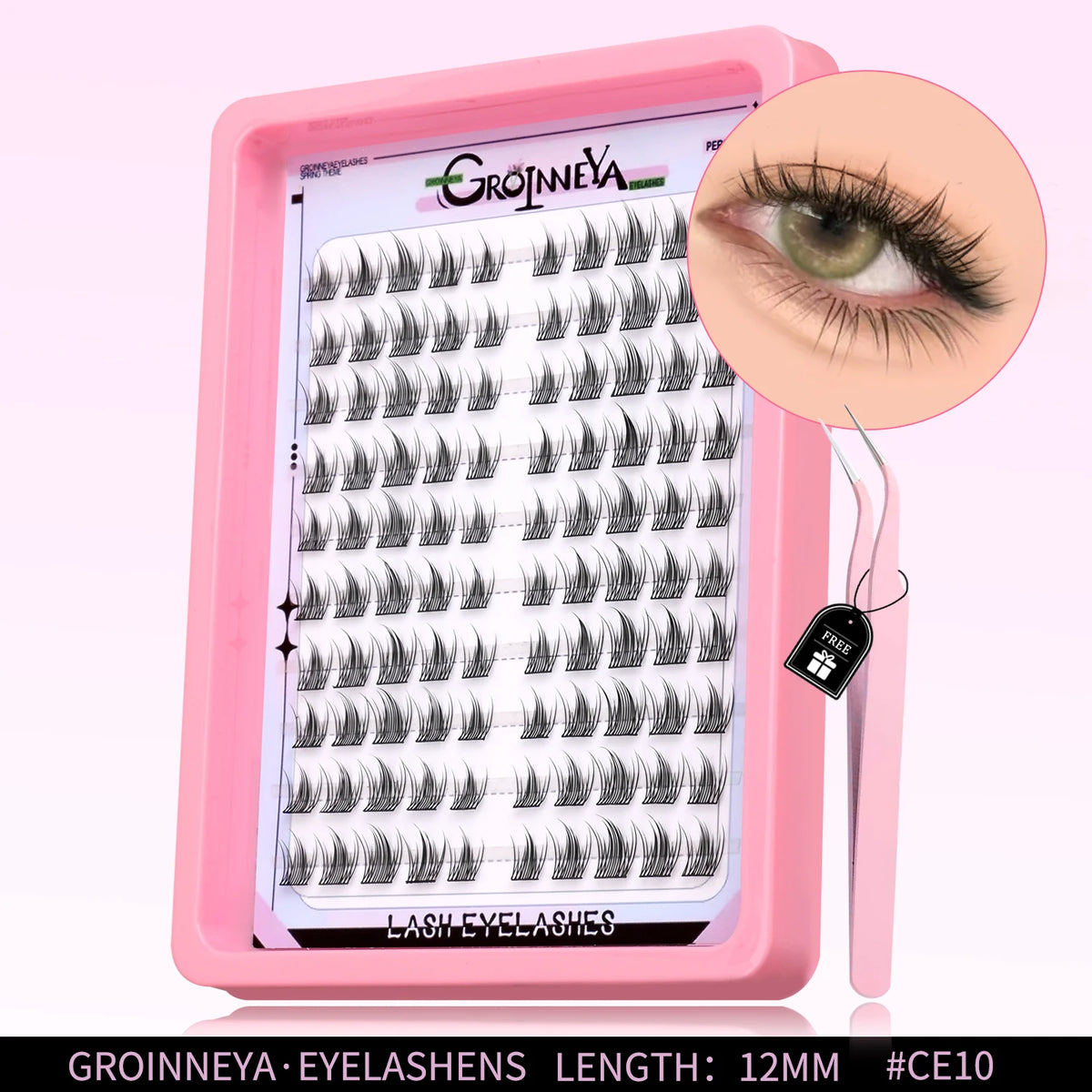 GROINNEYA Natural Cluster Lashes C Curl Manga Lashes Soft Cross Wispy Individual Cluster Anime Eyelashes Extension Eye Makeup