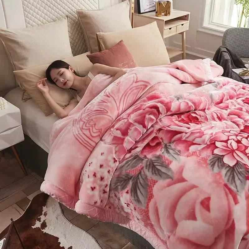 Soft Warm Weighted Blankets for Beds Thickened Quilt Duvet Soft Coral Fleece Flannel Blankets Double Side Plush Comforter Quilt