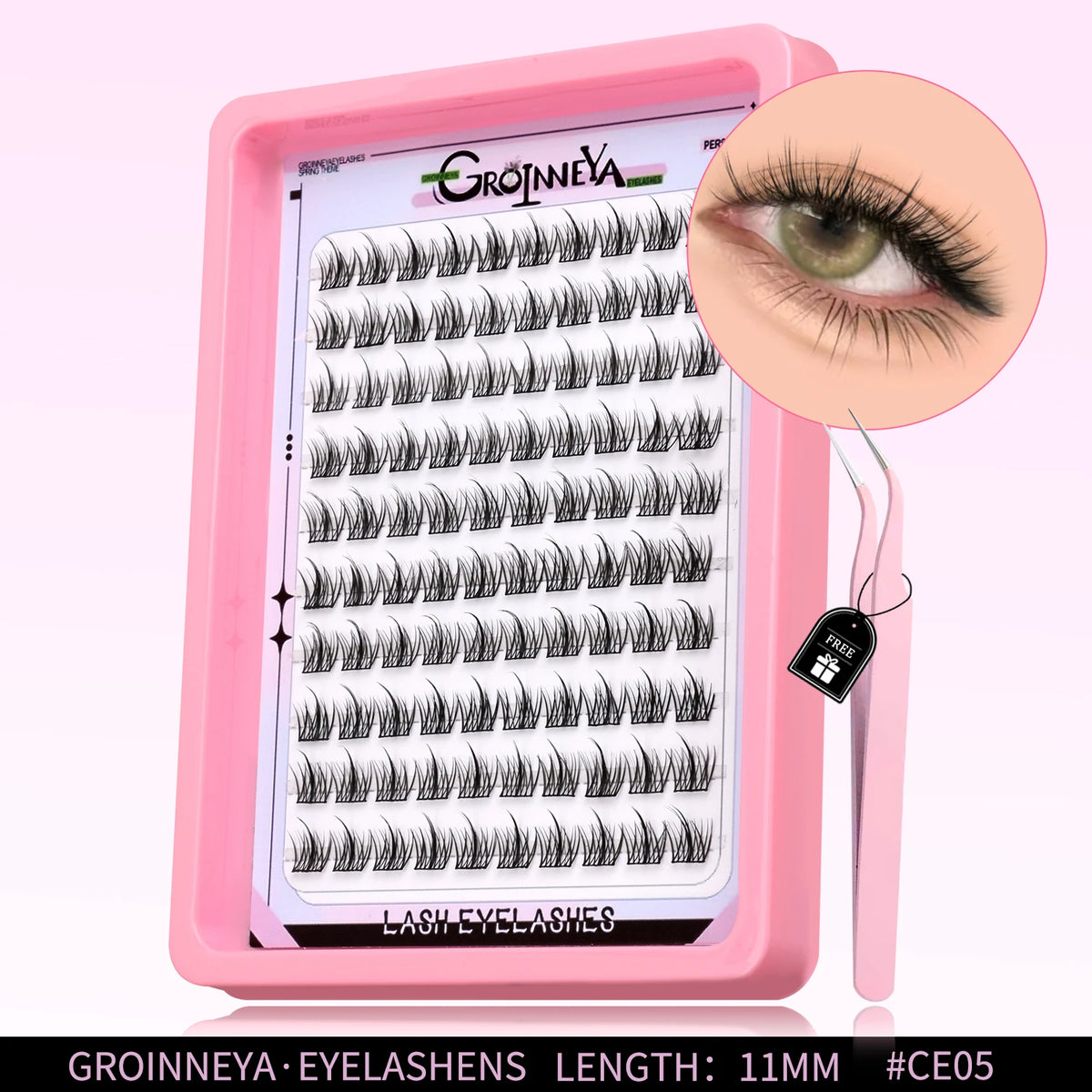 GROINNEYA Natural Cluster Lashes C Curl Manga Lashes Soft Cross Wispy Individual Cluster Anime Eyelashes Extension Eye Makeup