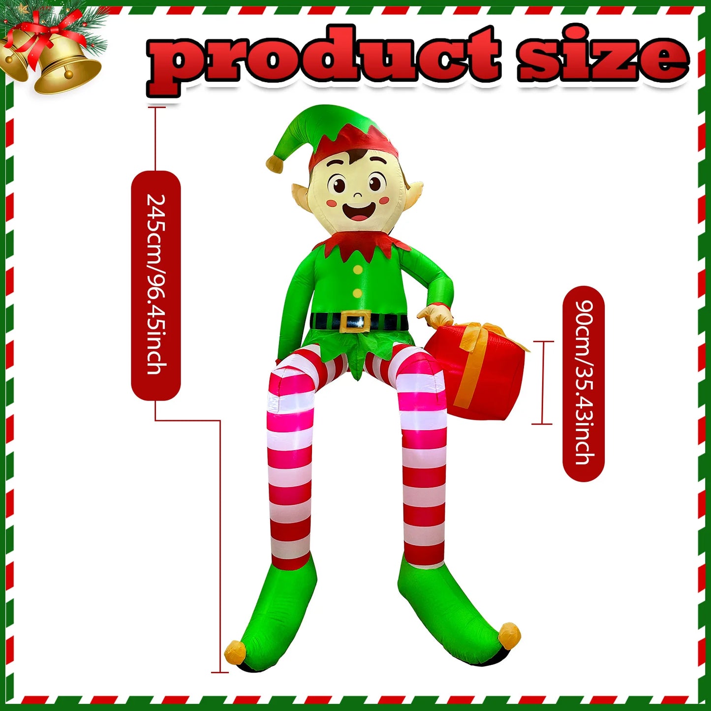 8FT Christmas Inflatables Outdoor Decorations, Christmas Inflatable Sitting Elf Christmas Yard Decorations Bliud-in LED Lights