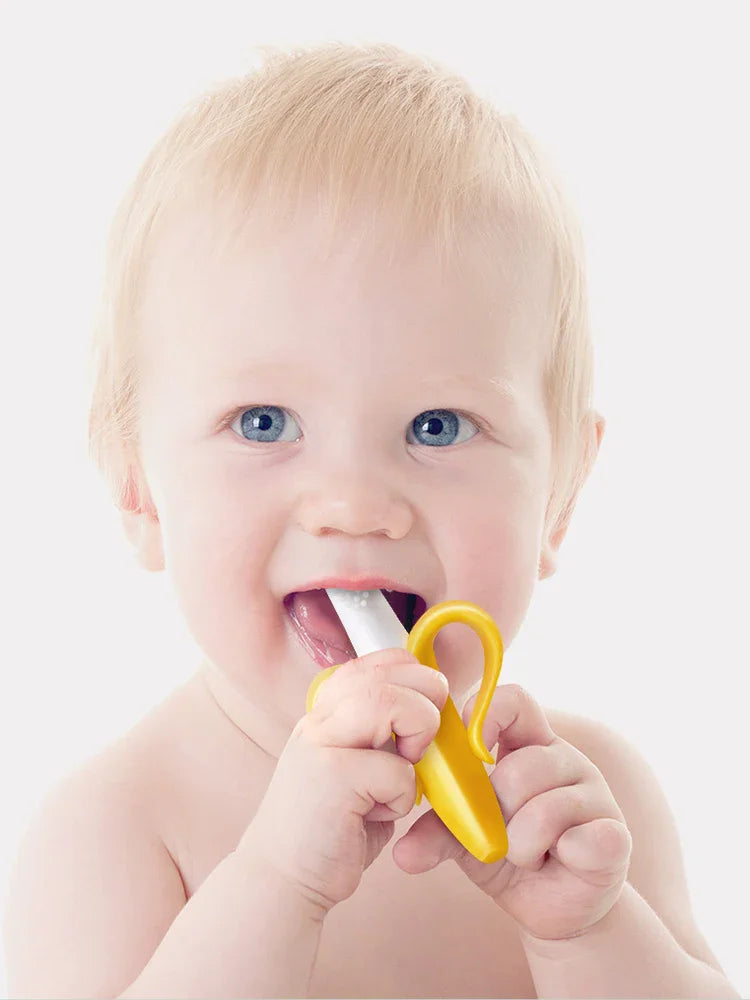 Baby Silicone Training Toothbrush BPA Free Banana Shape Safe Toddle Teether Chew Toys Teething Ring Gift For Infant  Chewing