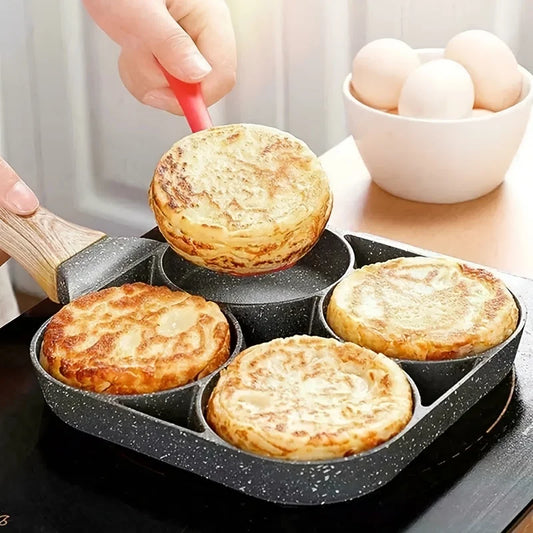 4-Hole Non-Stick Egg Frying Pan – Multi-Section Skillet for Breakfast & Burgers