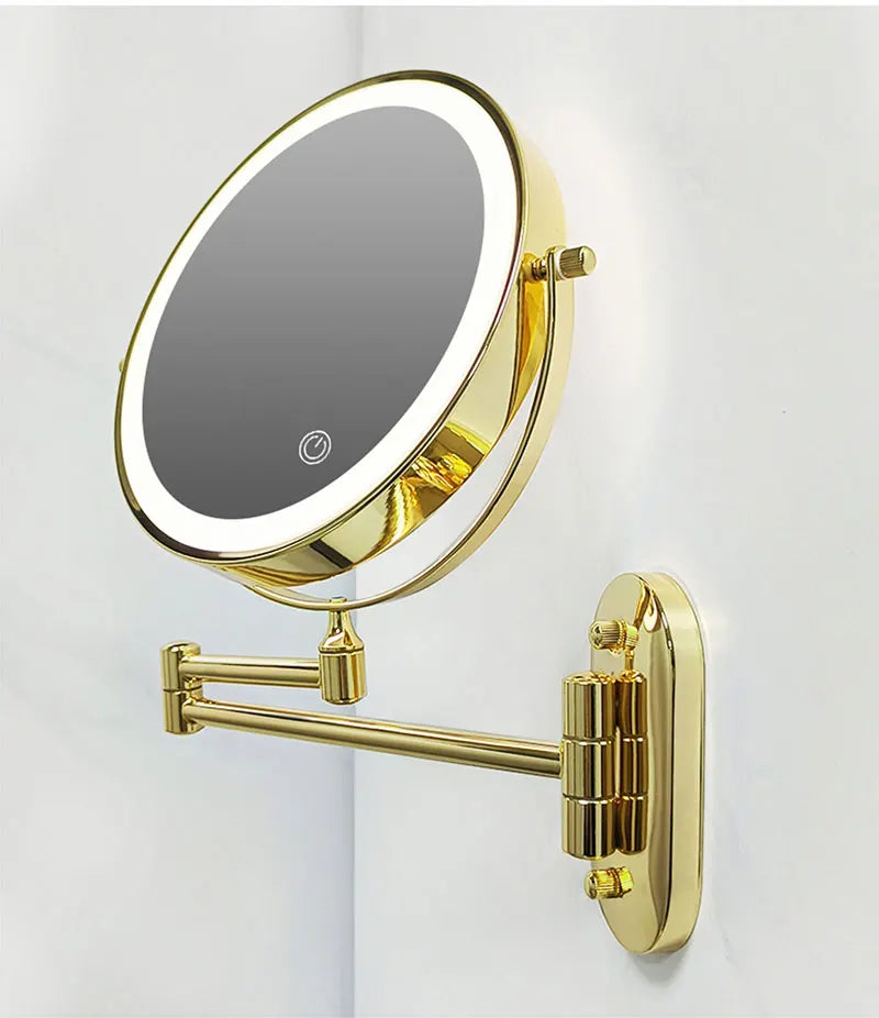 8 Inch Gold Wall Mounted Makeup LED Mirror 3X-10X Magnifying USB Charing Double Side Bathroom Smart 3 color Cosmetic Mirror
