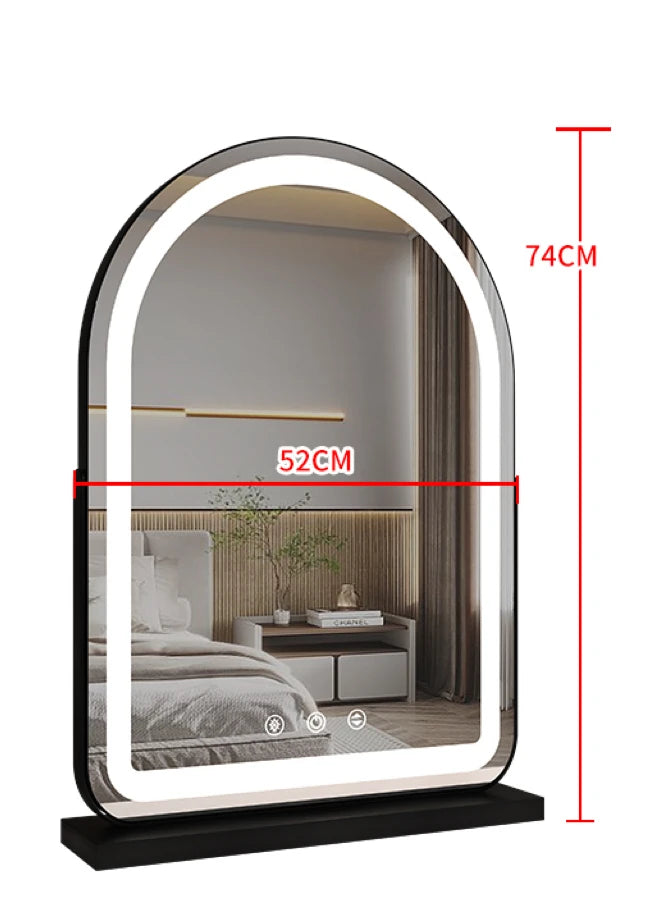LED Lighted Arched Large Vanity Lighted Makeup Mirror for Bedroom Smart Touch Control 3 Color Lighting Modes Detachable 15x