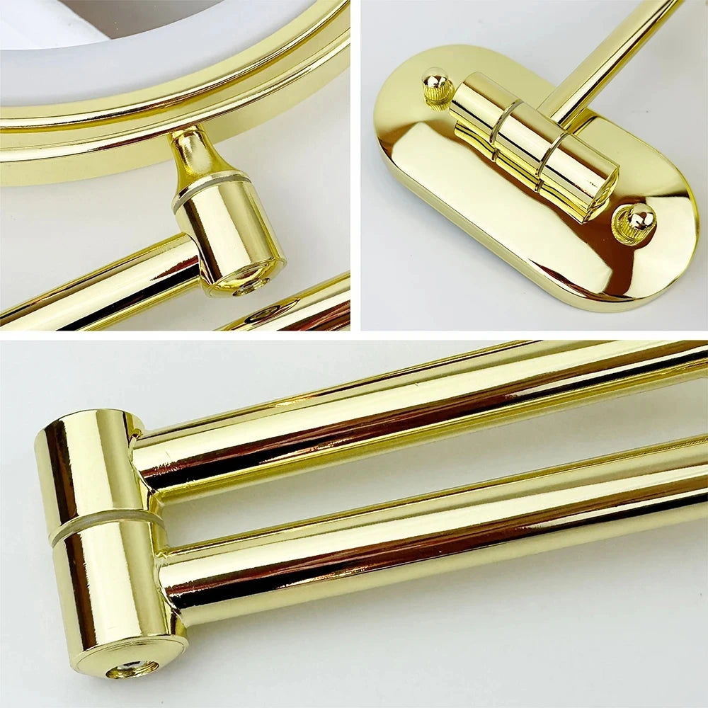 8 Inch Gold Wall Mounted Makeup LED Mirror 3X-10X Magnifying USB Charing Double Side Bathroom Smart 3 color Cosmetic Mirror