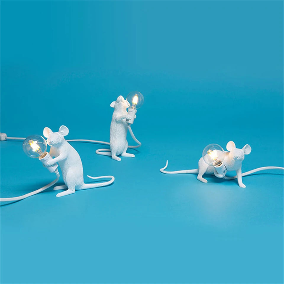 Nordic LED Table Lights Resin Animal Mouse Rat Cat Squirrel LED Night Lights Table Lamps Home Decor Desk Lamp Lighting Fixtures