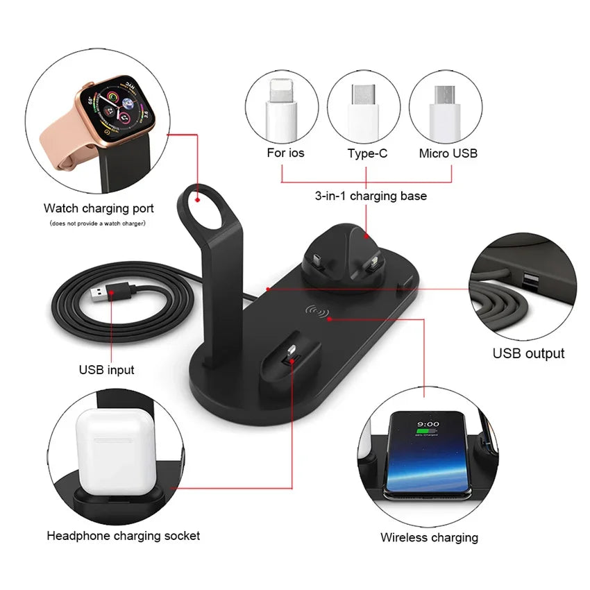 30W 7 in 1 Wireless Charger Stand Pad For iPhone 16 15 14 Pro Max Apple Watch Airpods Pro iWatch 8 7 Fast Charging Dock Station