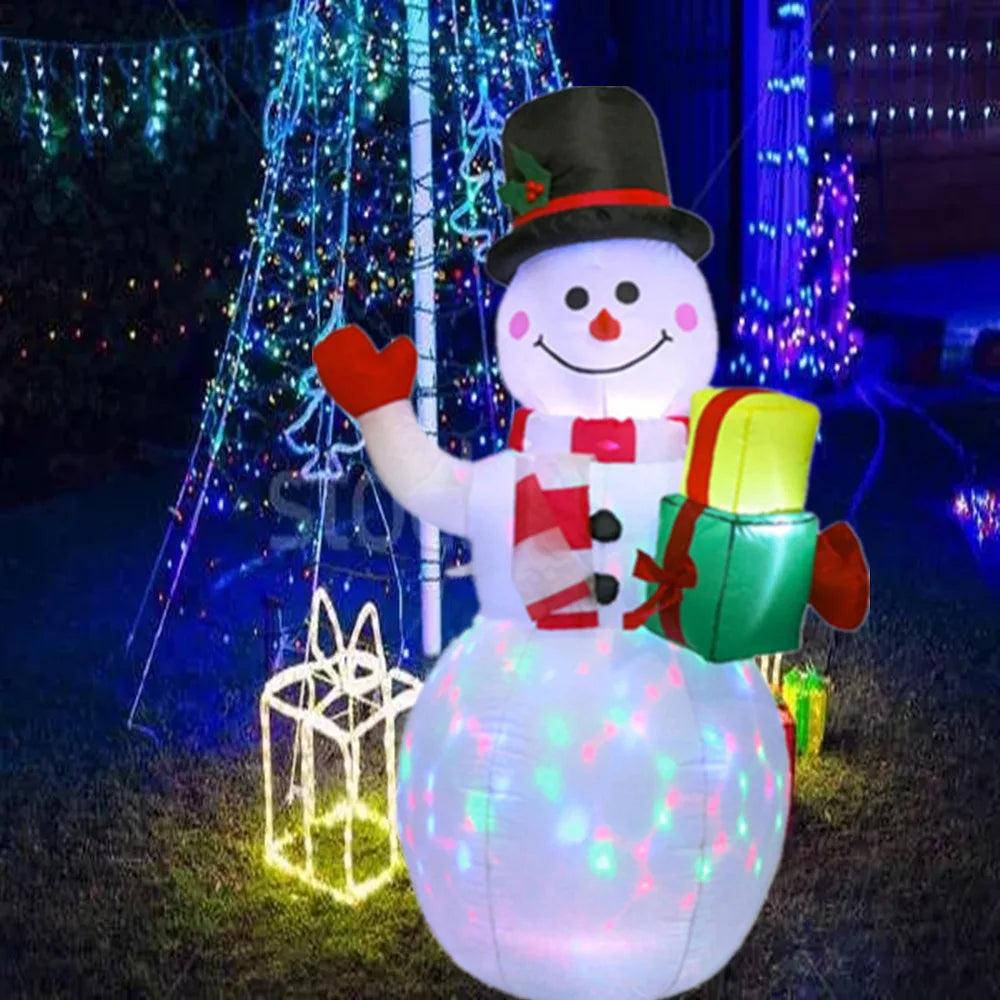 2.2M/7FT Christmas Inflatables Green Gloves Snowman Outdoor Model Built-in Rotating LED Lights Indoor Outdoor Xmas Decorations