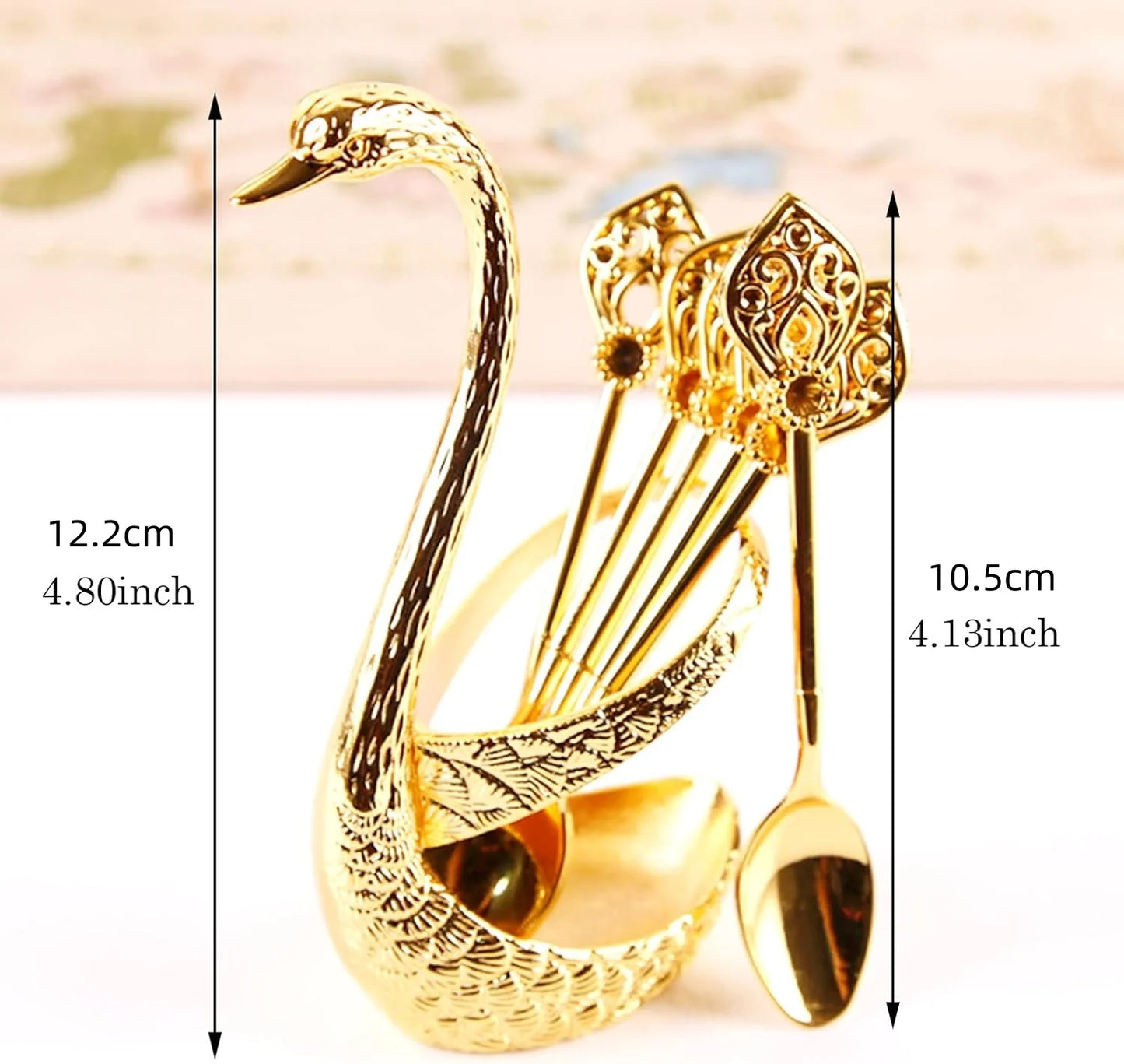 Ice Cream Cake Coffee Tea Stirring Spoons Dessert Swan Holder Cutlery Spoons Set Cutlery Kitchen Tableware 1 Set of 7 Pieces