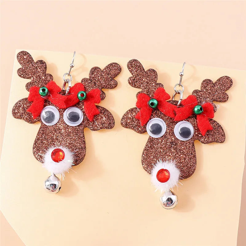 Aihua Hot Sale 3D Cute Cartoon Christmas Earrings Kawaii Fluffy Decoration Tree Deer Bell Earrings for Women Xmas New Year Gifts