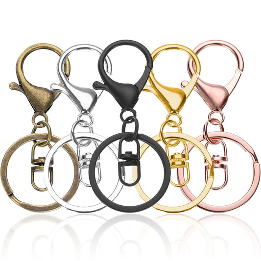 15/30/50/80Pcs Metal lobster Claw Clasp Keychains Swivel Spring Hook with Flat Split Ring for DIY Crafts Keychain Lanyard Making