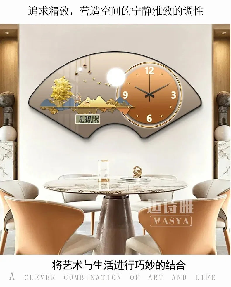 Perpetual calendar electronic clock wall clock Living room fan dining room decorative painting calendar clock hanging picture
