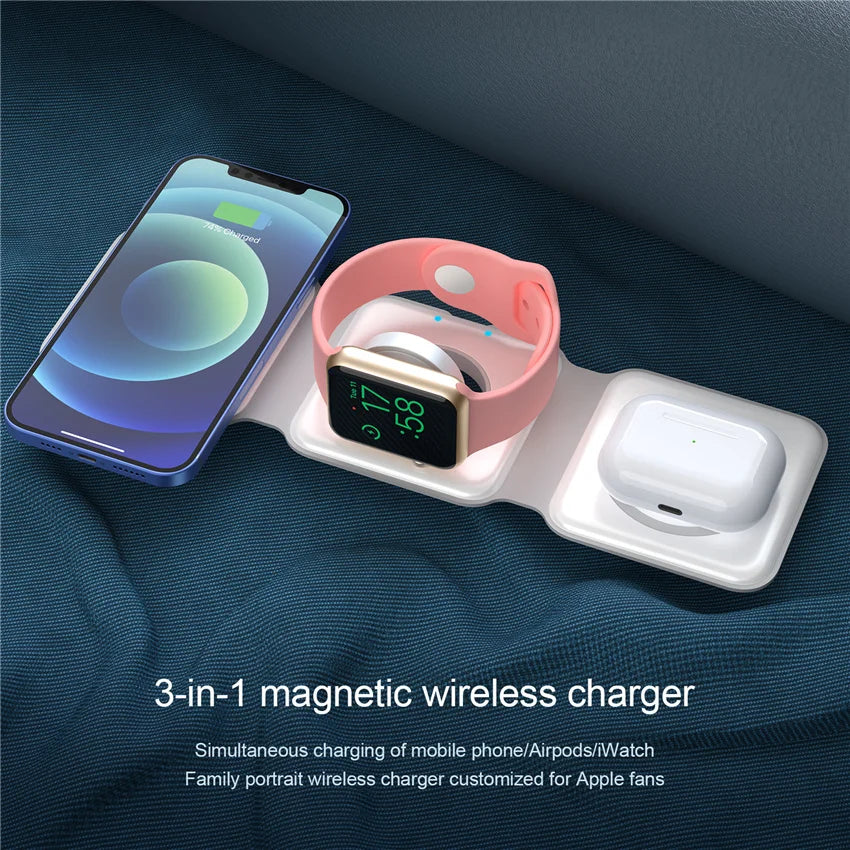 3-in-1 Foldable Wireless Charging Station – Fast Charger for Phone, Watch & Earbuds