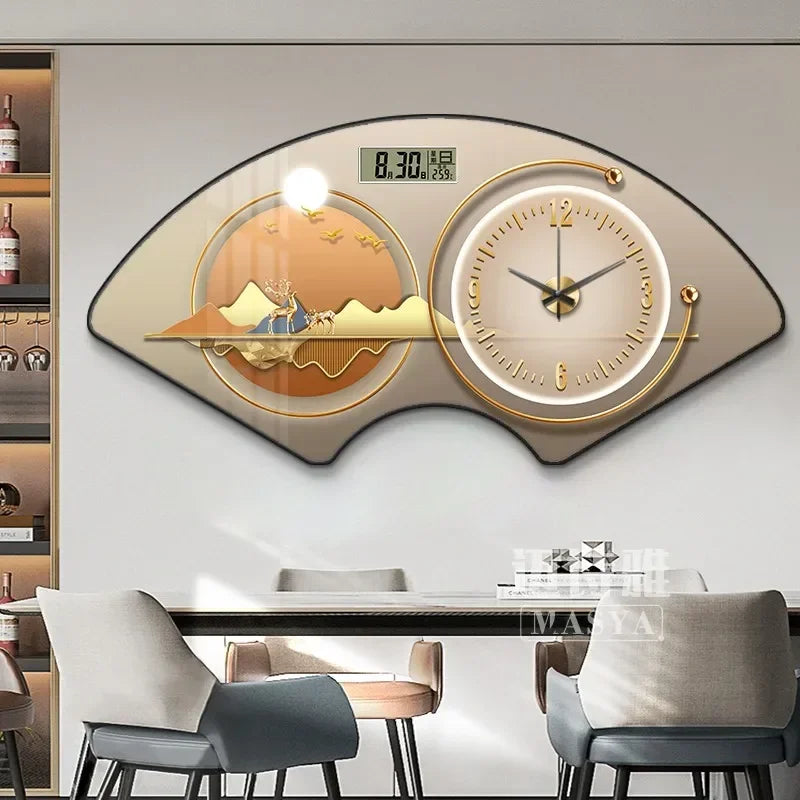 Perpetual calendar electronic clock wall clock Living room fan dining room decorative painting calendar clock hanging picture
