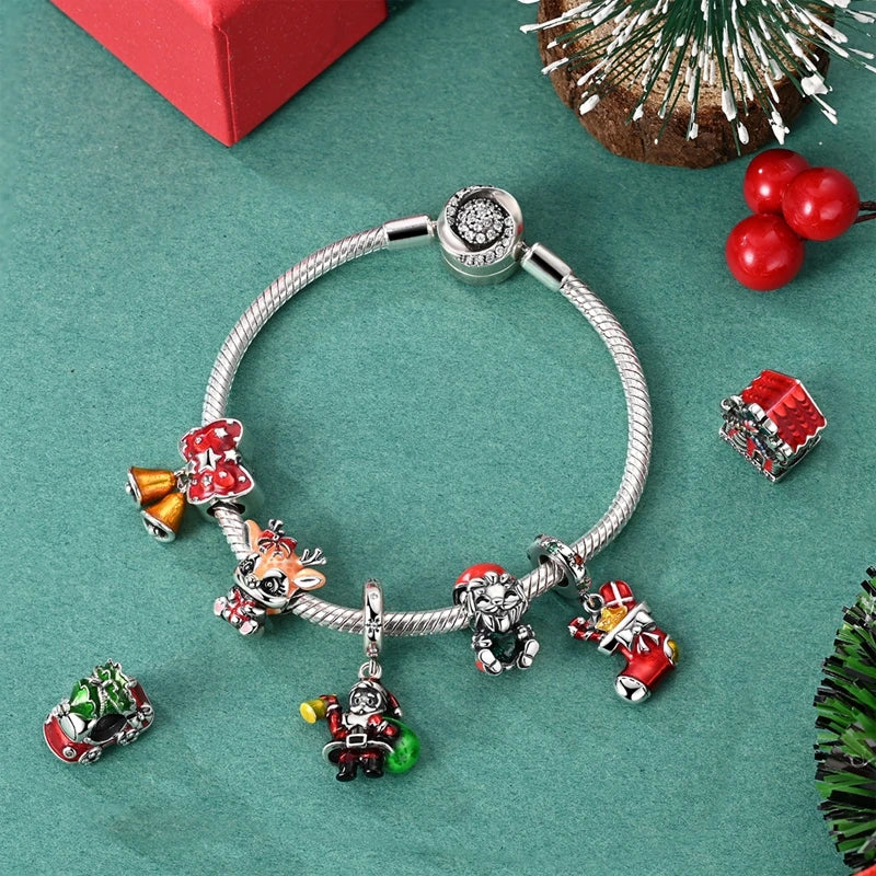 Ladies' Christmas Bead Pendant 925 Pure Silver Snowman Santa Claus Suitable Original Bracelet Exquisite DIY Jewelry Gift