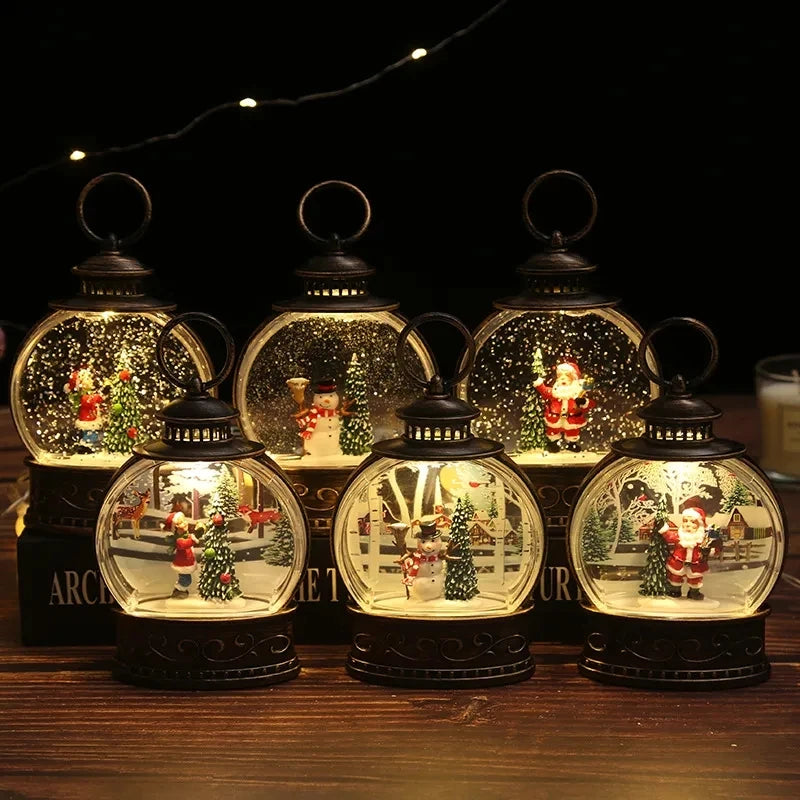 Christmas Snow Lantern Christmas Scene Lighted Snow Globes Swirling LED Snow Globe Christmas Light Up Snow Globe Lantern