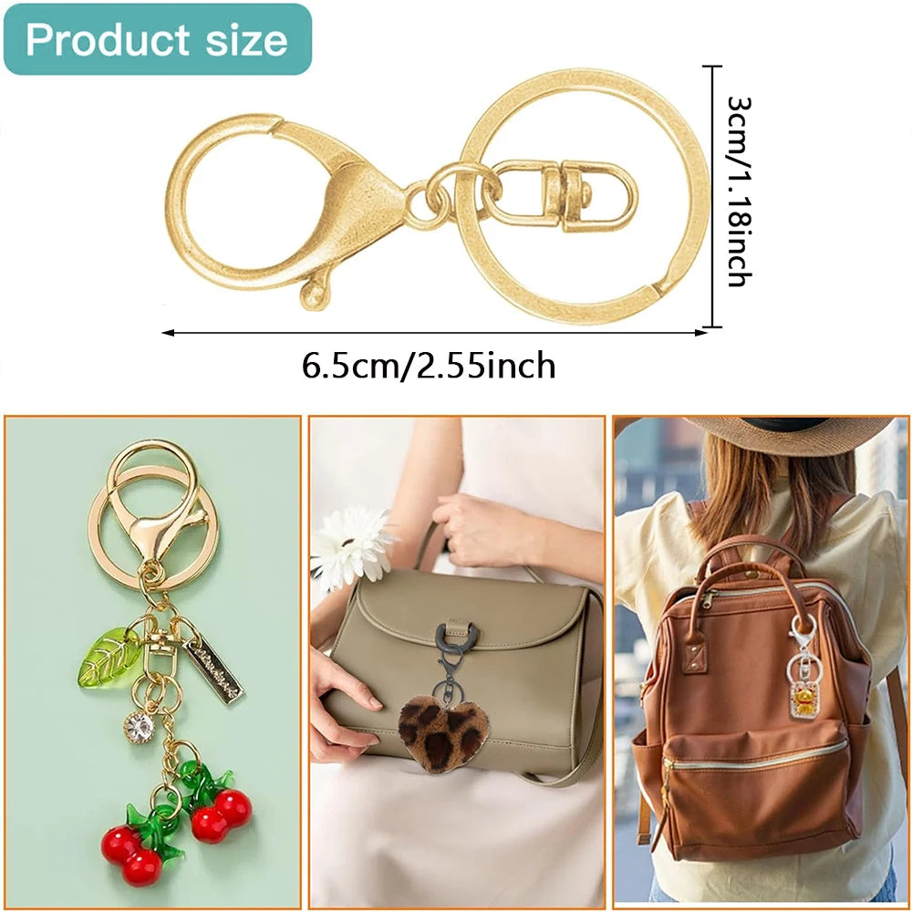 15/30/50/80Pcs Metal lobster Claw Clasp Keychains Swivel Spring Hook with Flat Split Ring for DIY Crafts Keychain Lanyard Making