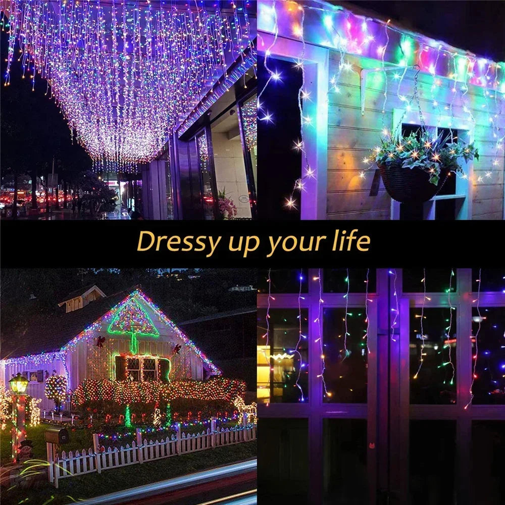 Christmas Decoration 2025 Fairy Lights Led lcicle String Lights Outdoor Curtain Garland Street Garland On The House Party 2026