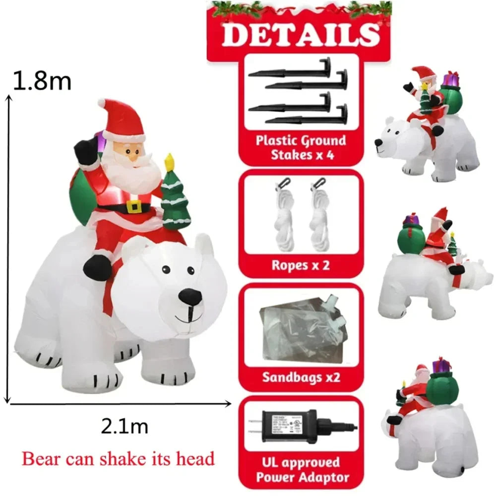 6FT Movable Head Bear Santa Christmas Inflatable Yard Outdoor Decorations with LED Light Blow Up Home Outdoor Holiday Decor
