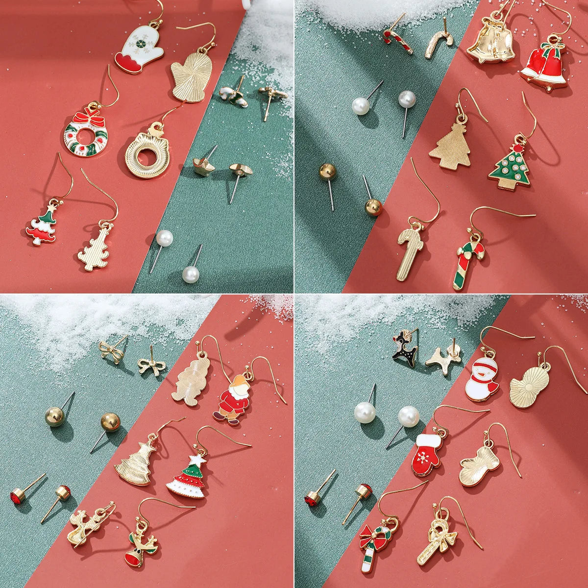 6 Pairs Christmas Earrings Xmas Tree Elk Snowman Santa Claus Cute Ear Stud Dangle Earrings Christmas Gifts For Women Girls Kids