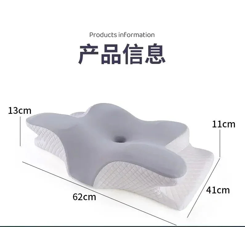 Butterfly-shaped memory foam neck pillow, slow rebound, orthopedic, relieves pain, aids sleep
