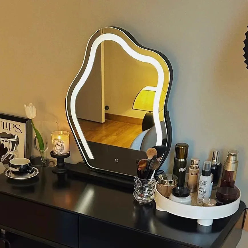 Cloud Shape vanity Mirror with Lights LED Makeup Mirror with Dimmable 3 Modes Touch Screen Control White 360-Degree Rotation