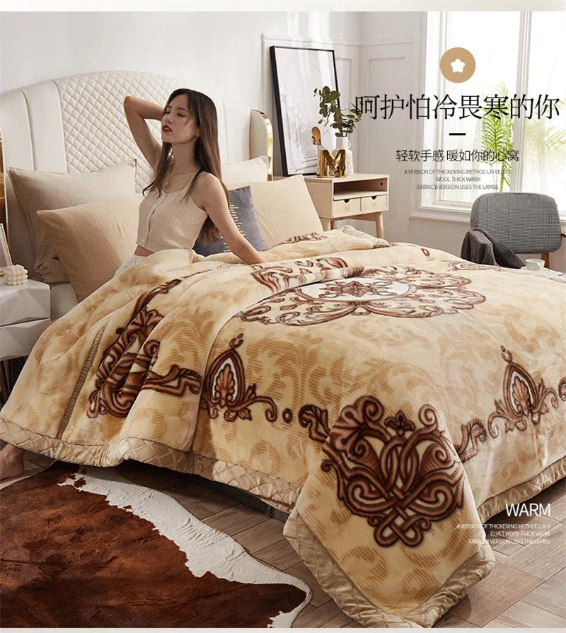 European Style Warm Raschel Blanket for Winter High End Soft Thicken Warmth Weighted Blanket Double Side Flocked Comforter Duvet