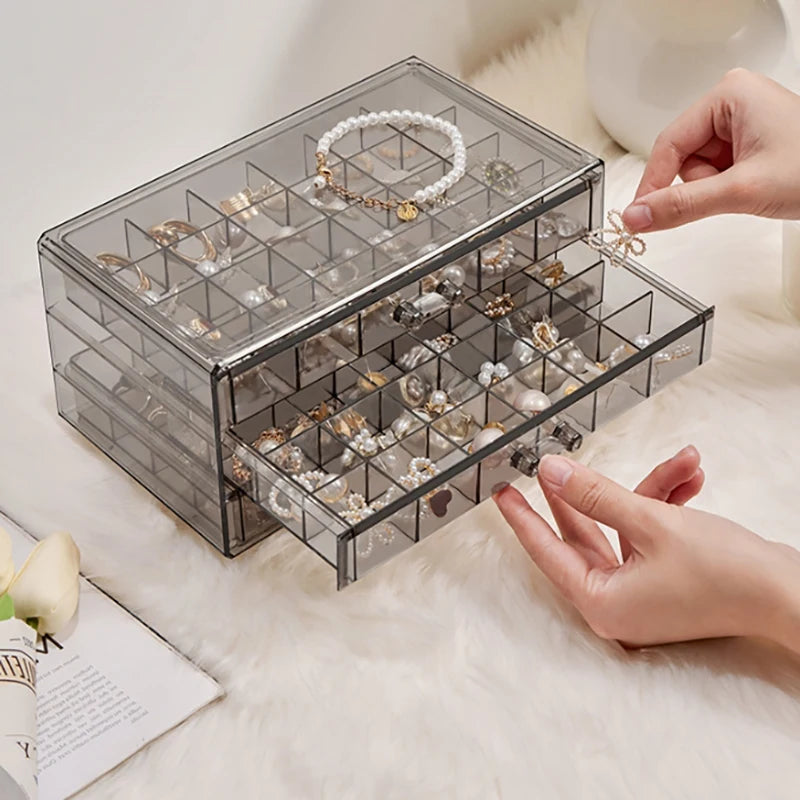 Acrylic Jewelry Organizers and Storage Box with 3 Drawers, Clear Jewelry Box for Women, Earring Organizer for Ring Necklace