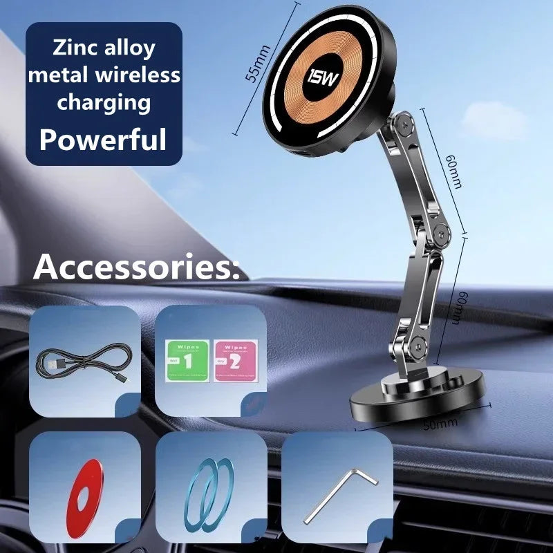 15W Magnetic Wireless Car Charger – Dash Mount for iPhone 12–15 Series