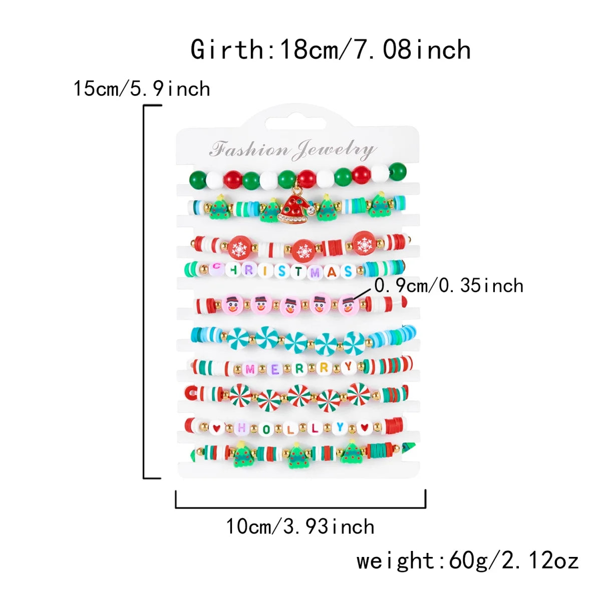 10Pcs/Set Multilayer Christmas Bracelet Snowman Tree Gift Box Snowflake Santa Claus Soft Clay Beads Bangle For Women Men Jewelry