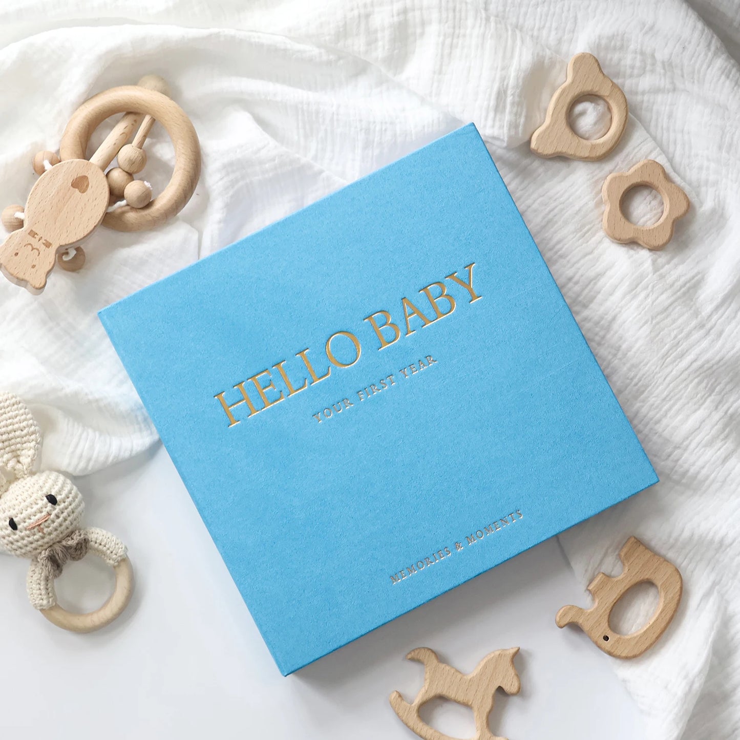 ERATOPIC Linen Fabric Golden Logo Hello Baby Memory Keepsake Book Hidden Spiral Binding Baby Memory Journal For Baby Shower
