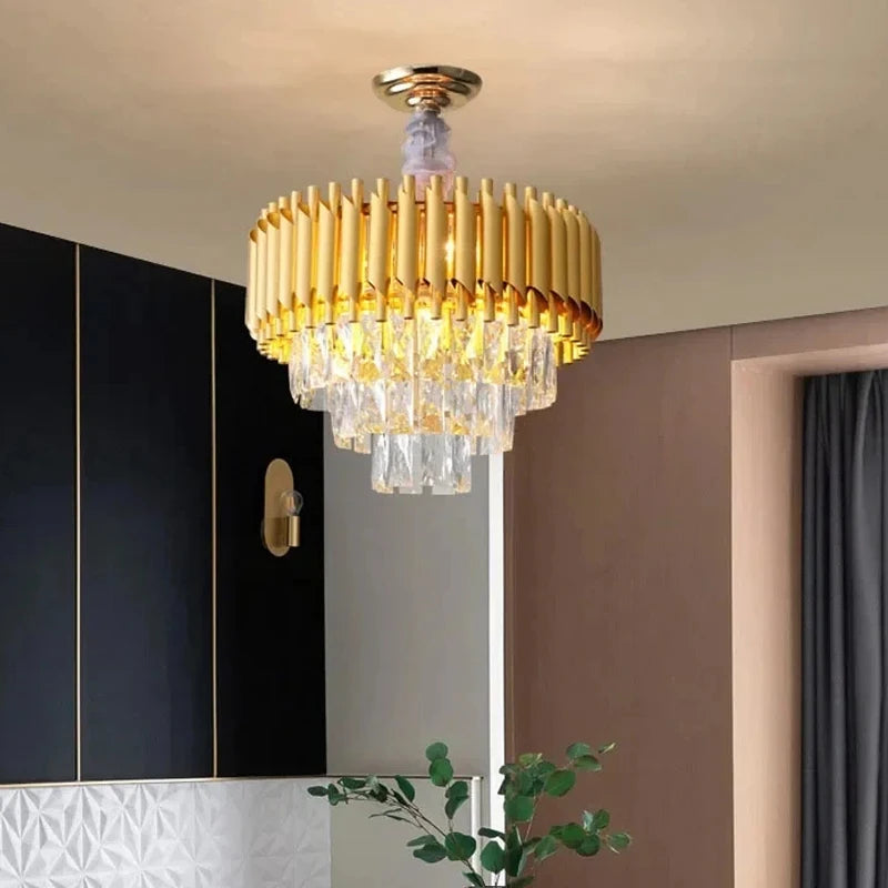 Villa Luxury Living Room Chandelier K9 Crystal Restaurant Pendant Lights Modern Ceiling Chandelier Dining Table Indoor Home Lamp