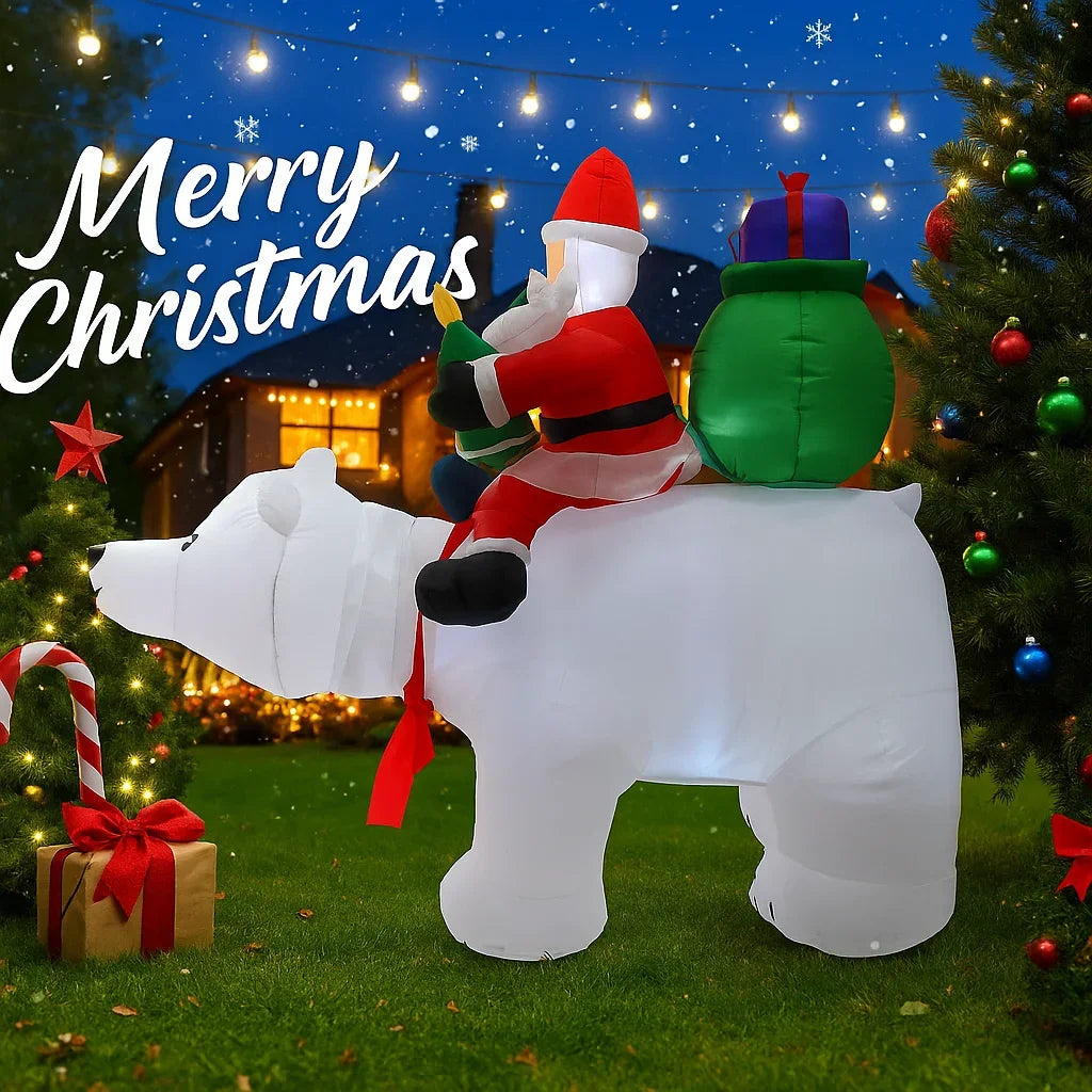 6FT Movable Head Bear Santa Christmas Inflatable Yard Outdoor Decorations with LED Light Blow Up Home Outdoor Holiday Decor