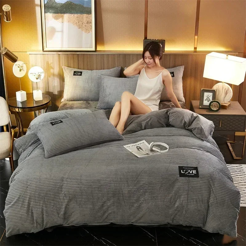 Ultra-Soft Velvet Duvet Cover Warm Thick Bed Quilt Cover Double Bed Luxury Bedding Solid Color Velvet Duvet Cover 겨울용 따뜻한 이불 커버