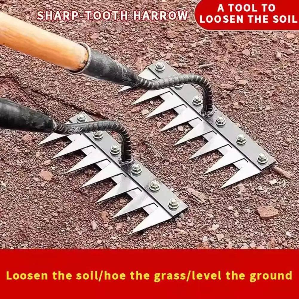 5/6/7/8 Teeth Garden Hand Rake Farm Tool Weeding Scarifier Agricultural Nail Harrow Metal Harrow Garden WeedingTool