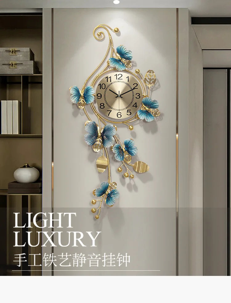 Metal Butterfly Wall Clock Home Fashion Creative Decoration Clock  Silent Sweep Seconds Quartz Watch Personality Wall Watchs