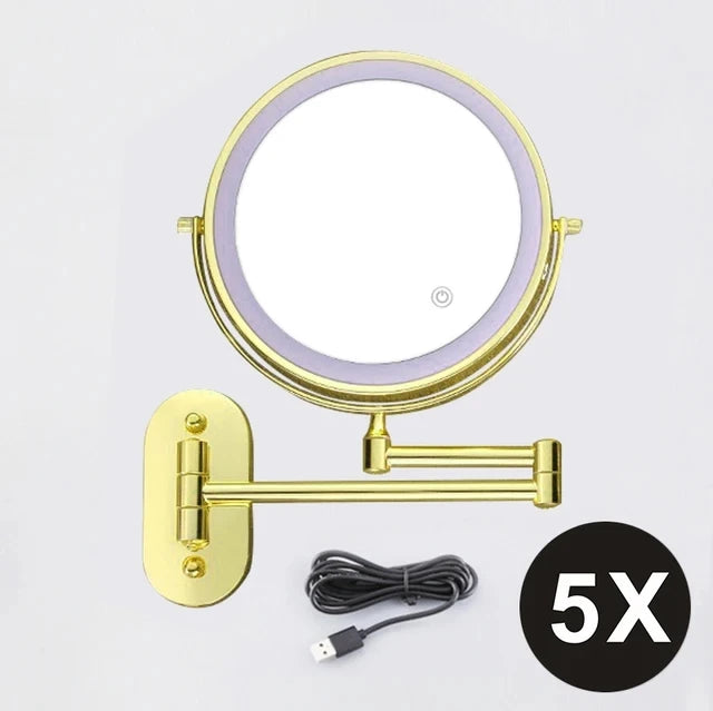 8 Inch Gold Wall Mounted Makeup LED Mirror 3X-10X Magnifying USB Charing Double Side Bathroom Smart 3 color Cosmetic Mirror
