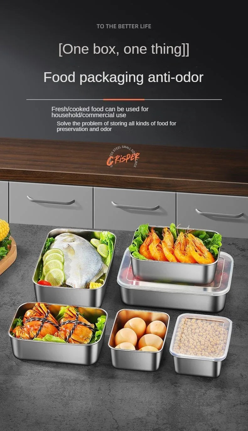 Thickened Square Plate Stainless Steel Rectangular Food Storage Pan With Lid Commercial Dish Tray Freshing Lunch Box Container