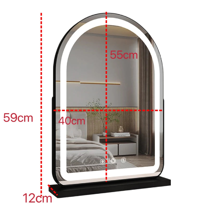 LED Lighted Arched Large Vanity Lighted Makeup Mirror for Bedroom Smart Touch Control 3 Color Lighting Modes Detachable 15x