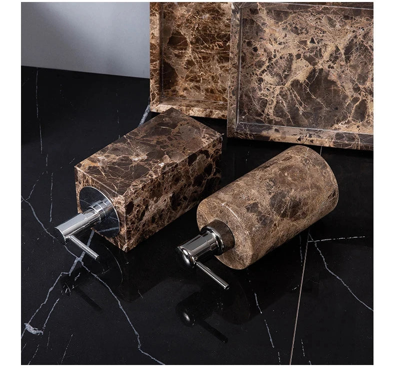 Emperador Dark Natural Marble Bathroom Set Brown Luxury Toothbrush Holder Soap Dish Soap Dispenser Bathroom Accessories
