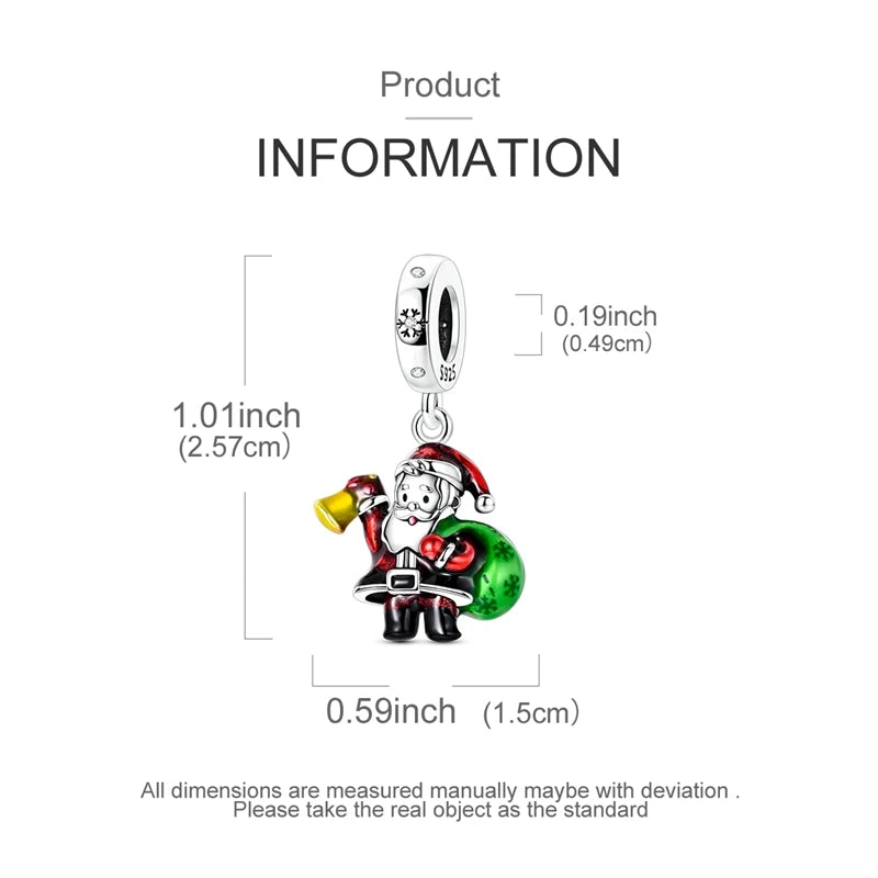 Ladies' Christmas Bead Pendant 925 Pure Silver Snowman Santa Claus Suitable Original Bracelet Exquisite DIY Jewelry Gift