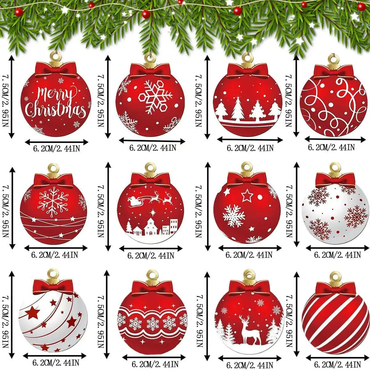 12PCS Christmas Ball Pendant, Wooden Pendant Christmas Decoration, Party  Decoration Set For Home New Year Gifts