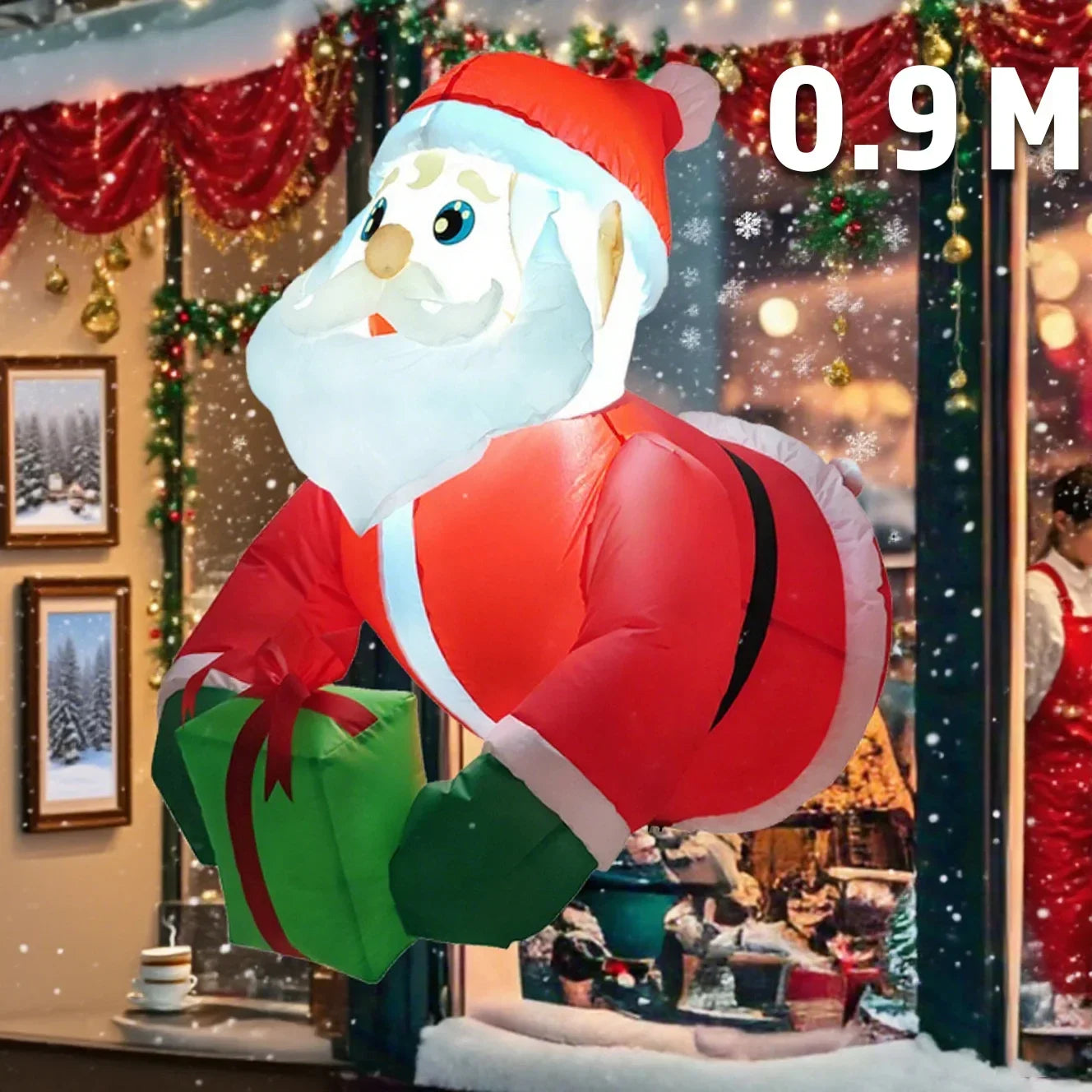 6FT Movable Head Bear Santa Christmas Inflatable Yard Outdoor Decorations with LED Light Blow Up Home Outdoor Holiday Decor