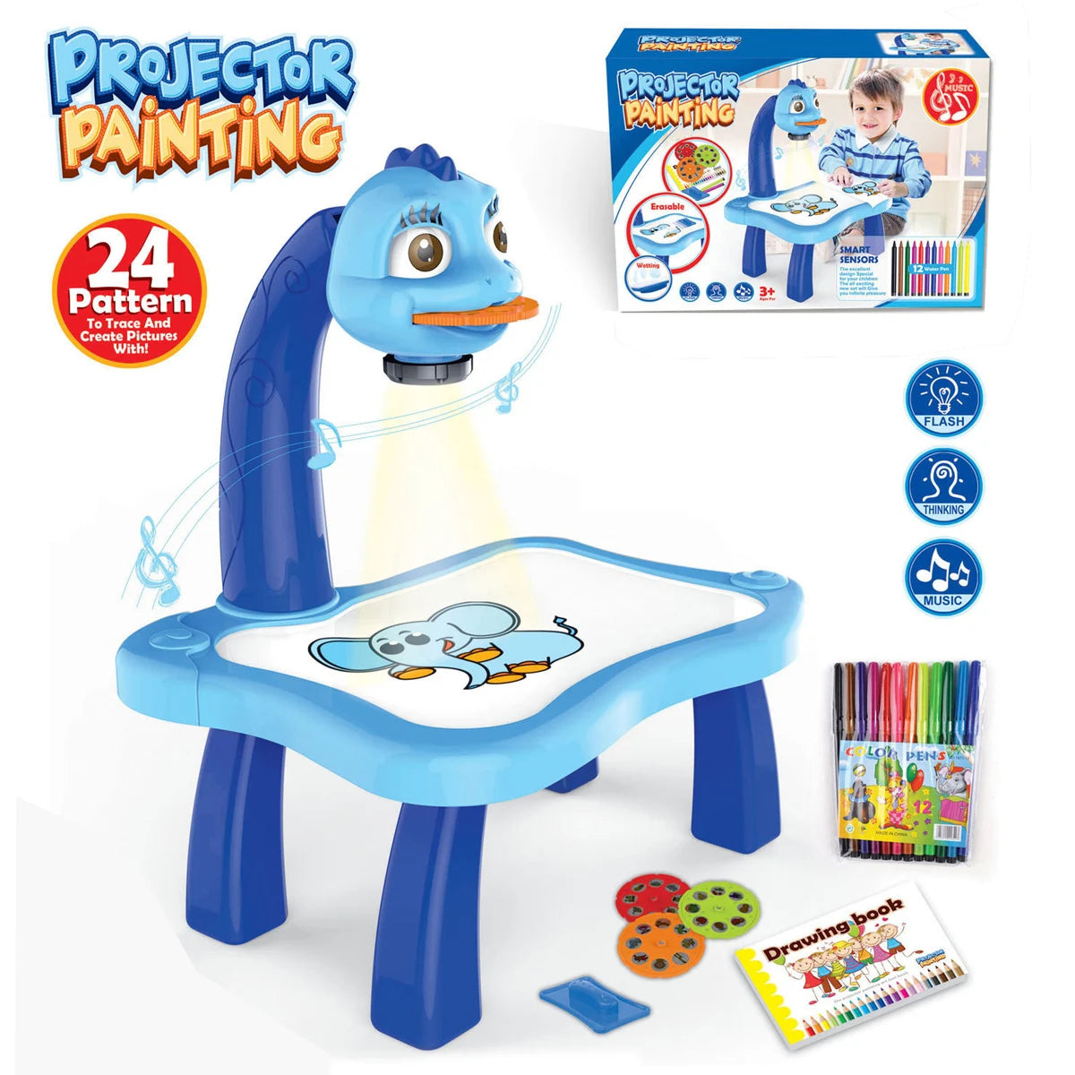 Kids' Creative LED Projector Drawing Table Toy, Multifunctional Educational Board with Rich Painting Set, Perfect Learning Tools