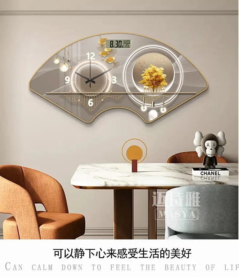 Perpetual calendar electronic clock wall clock Living room fan dining room decorative painting calendar clock hanging picture