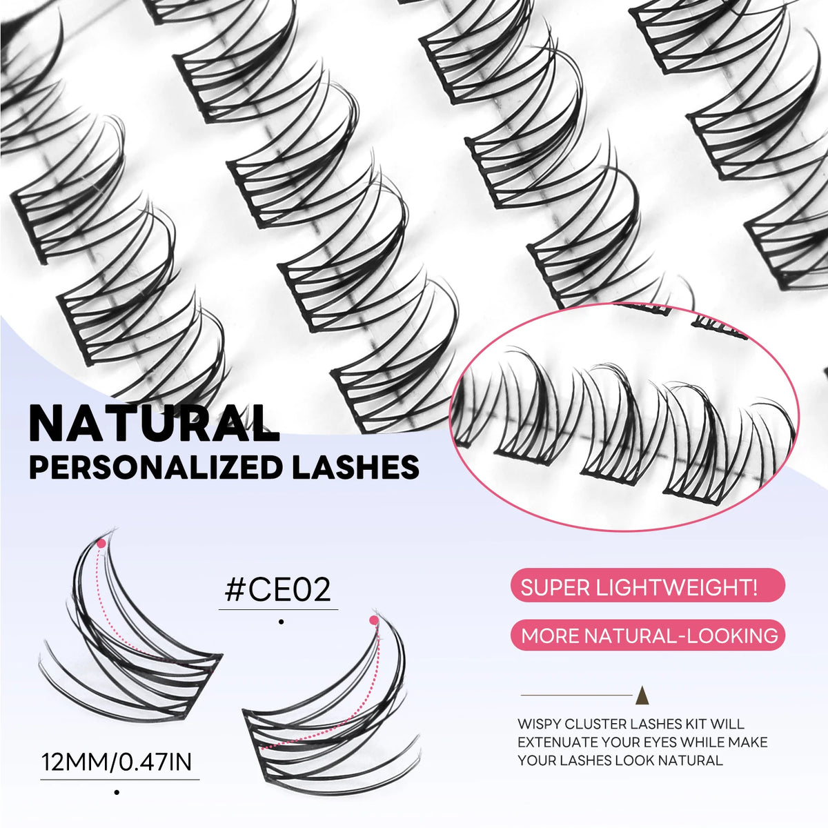 GROINNEYA Natural Cluster Lashes C Curl Manga Lashes Soft Cross Wispy Individual Cluster Anime Eyelashes Extension Eye Makeup