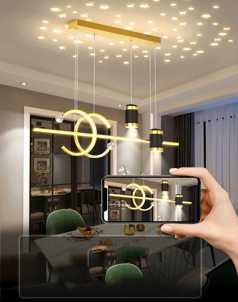 Modern Dining Room Pendant Light LED Smart Remote Control Dining Table Hanging Lamp Luxury Lustre Home Indoor Decor Chandelier