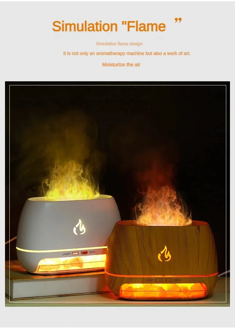 New 3D Flame Fire Aroma Air Humidifier Himalayan Crystal Salt Stone Colorful Night Light Aromatherapy Essential Oil Diffuser
