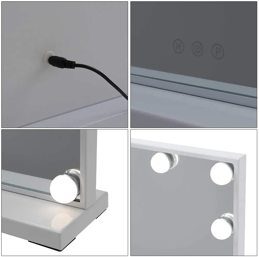 Large Vanity Mirror with Lights Makeup Mirror 17 LED Bulbs 3 Color Lighting Cosmetics for Dressing Bedroom Tabletop White